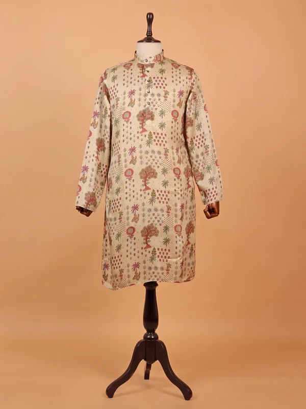 Ethnic beige cotton silk kurta suit