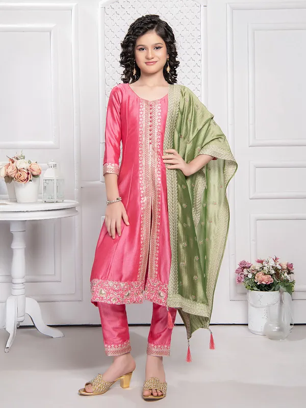 Ethnic bubblegum pink silk salwar suit
