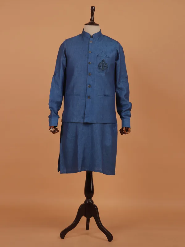Ethnic pastel green cotton waistcoat set for men