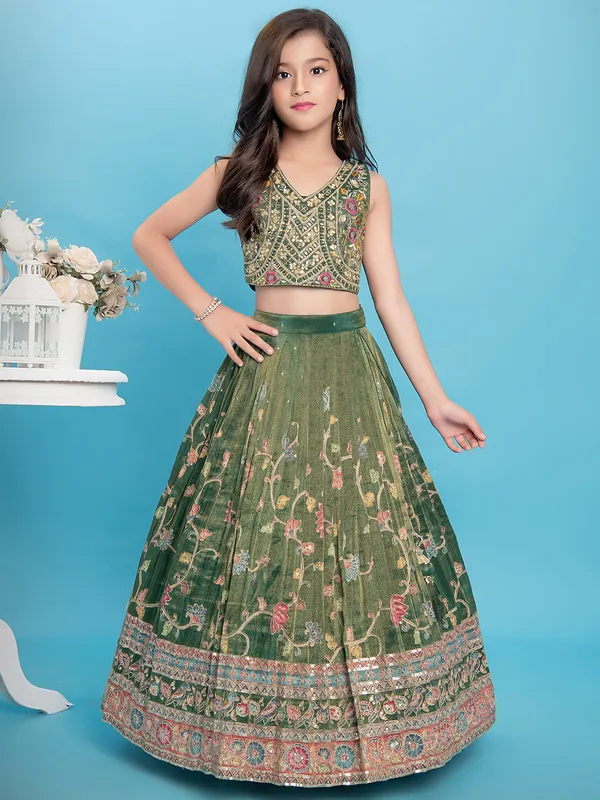 Exclusive silk mehendi gree lehenga choli for girls