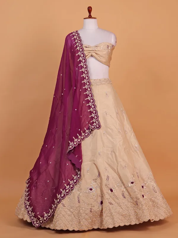 Exquisite cream raw silk lehenga choli for women