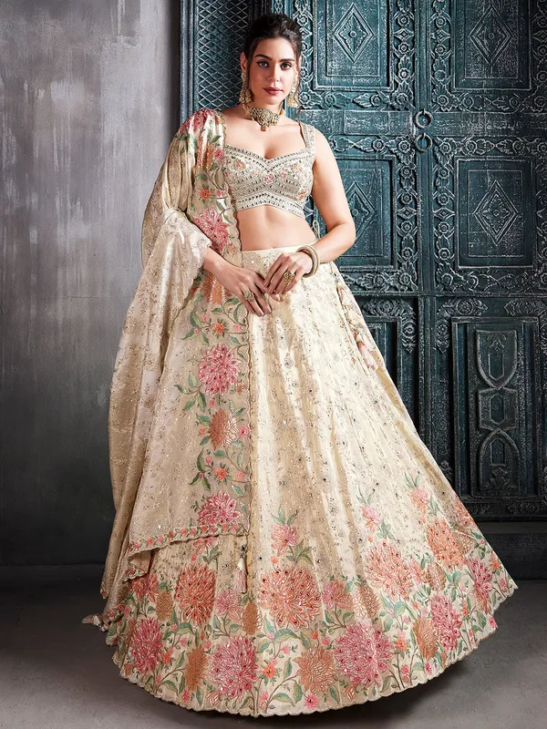 Fabulous beige silk lehenga choli