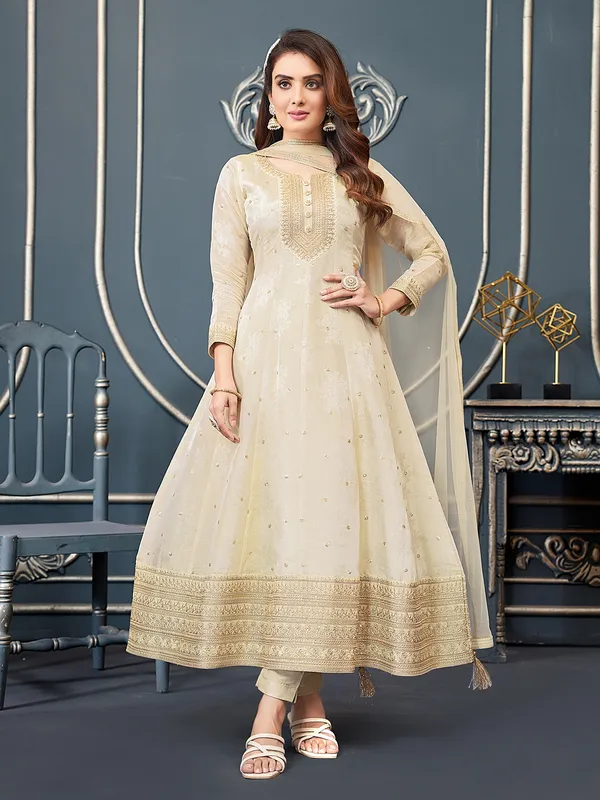 Fabulous cream silk salwar suit