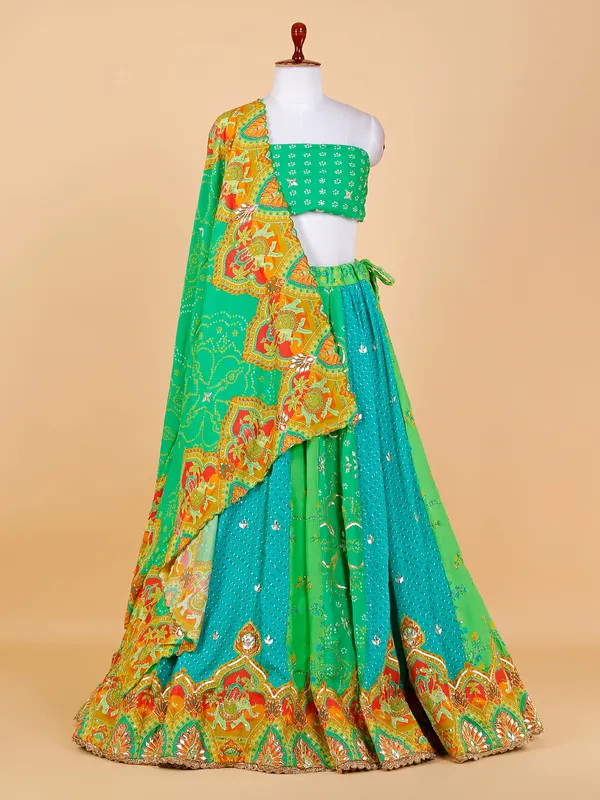 Fabulous green silk printed lehenga choli