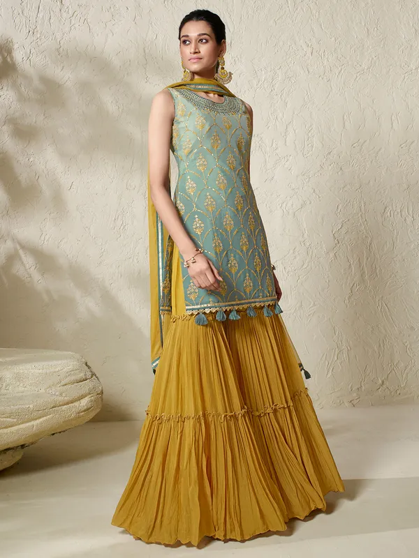 Fabulous mint green georgette sharara suit