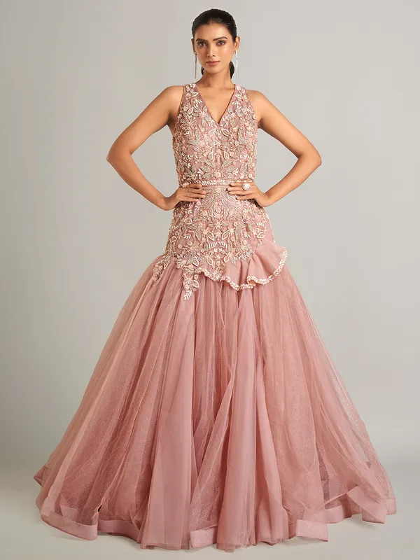 Fabulous peach floor length net gown