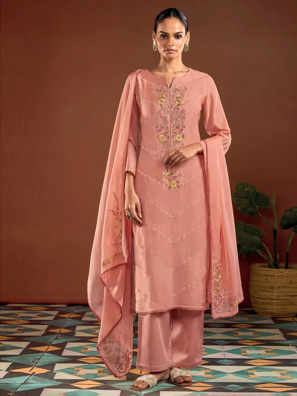 Fabulous peach silk palazzo suit
