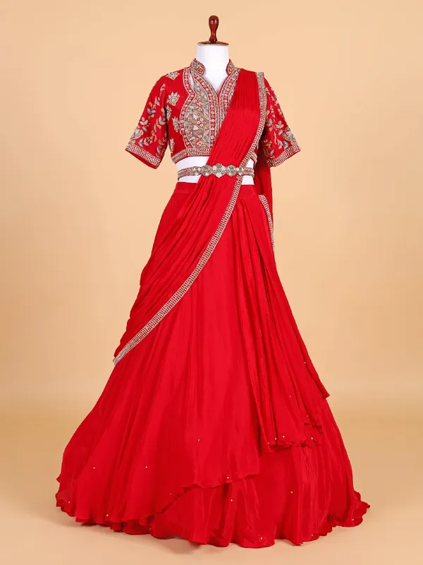 Fabulous red satin lehenga choli