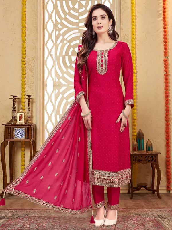 Fabulous red straight cut silk salwar suit