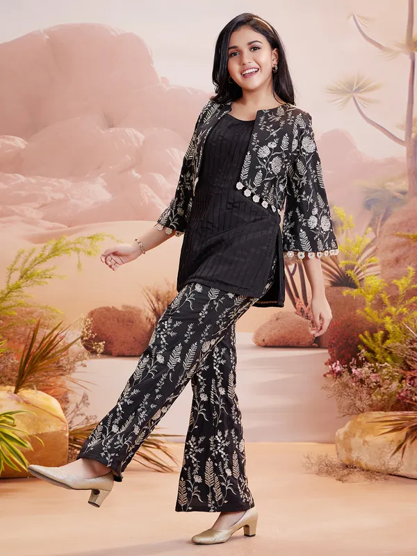 Fascinating black palazzo salwar suit with jacket
