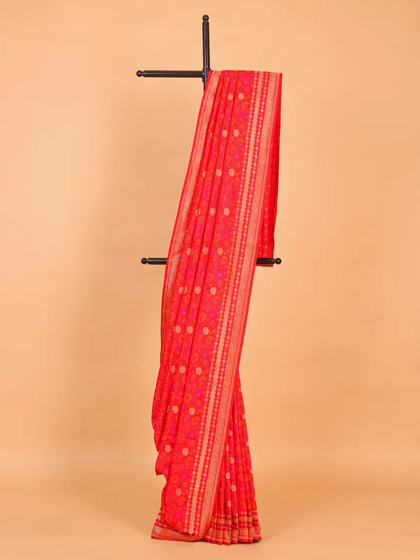 Fascinating red silk saree with zari work