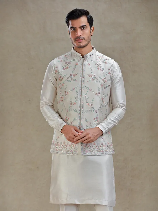 Fawn cream linen silk waistcoat set for wedding
