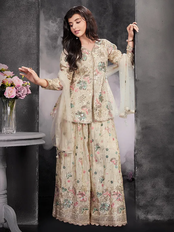 Fawn georgette wedding style palazzo suit