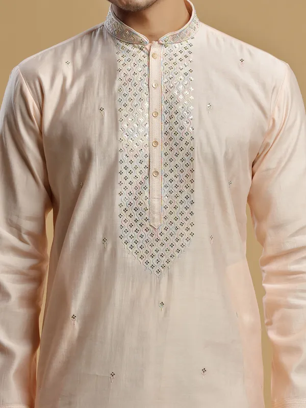 Festive look peach silk kurta suit