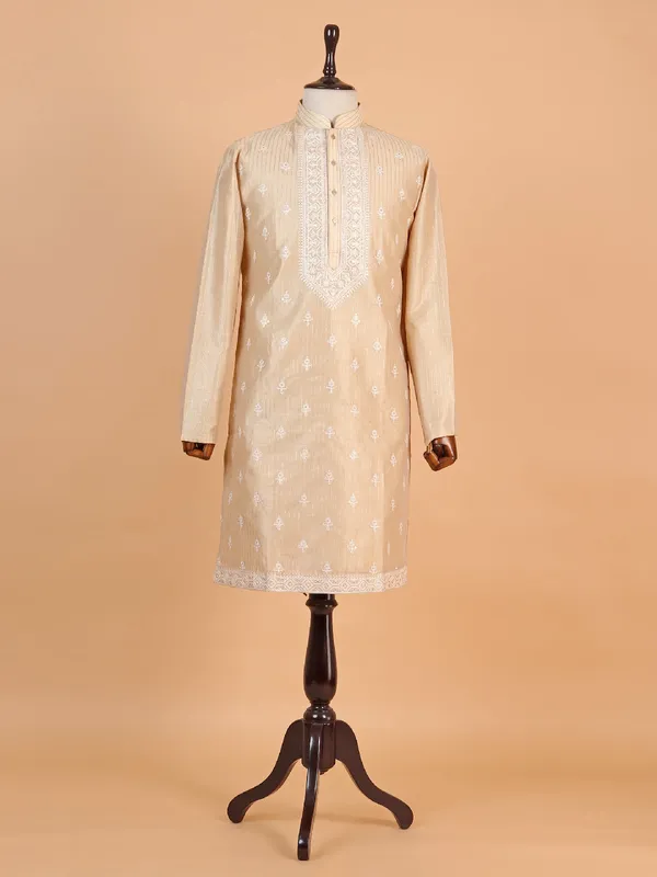 Festive style beige georgette kurta suit for men