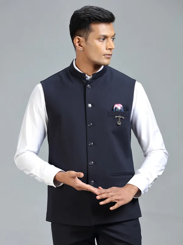 Festive style navy classic waistcoat for men