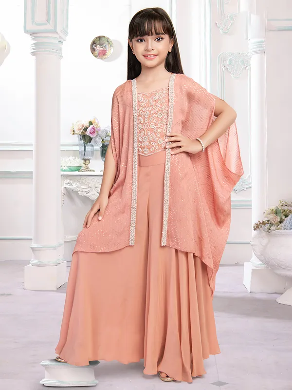 Festive style peach silk palazzo suit