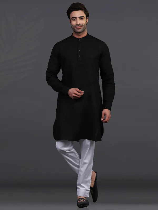 Festive wear black chinese collar kurta pajama