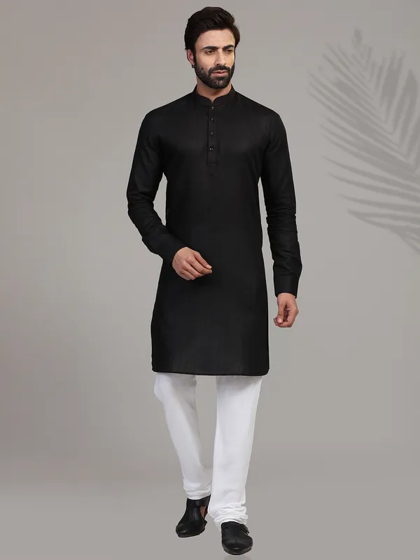 Festive wear black hue stand collar  Men Kurta pajama