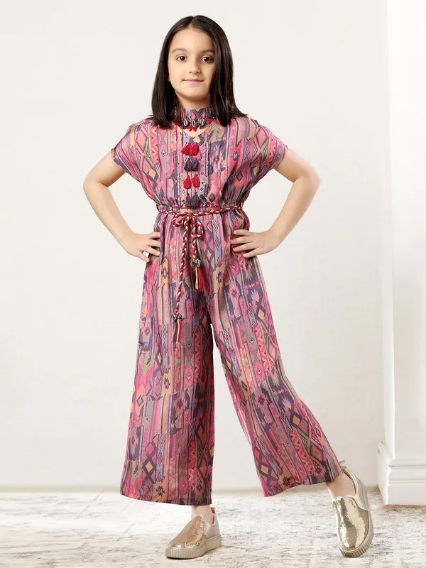 Festive wear cotton dark pink jumpsuit