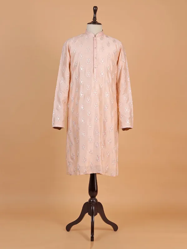 Festive wear peach cotton silk kurta suit