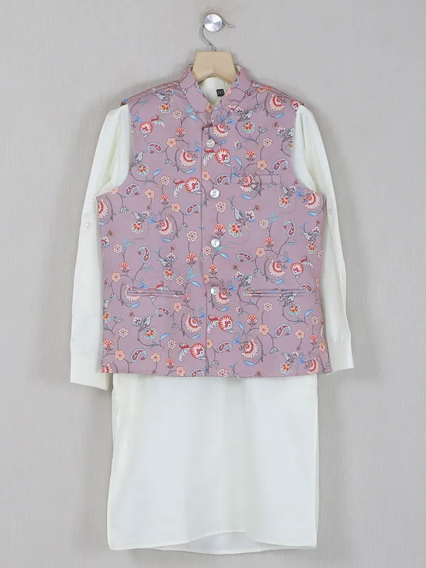 Festive wear printed pink cotton waistcoat set