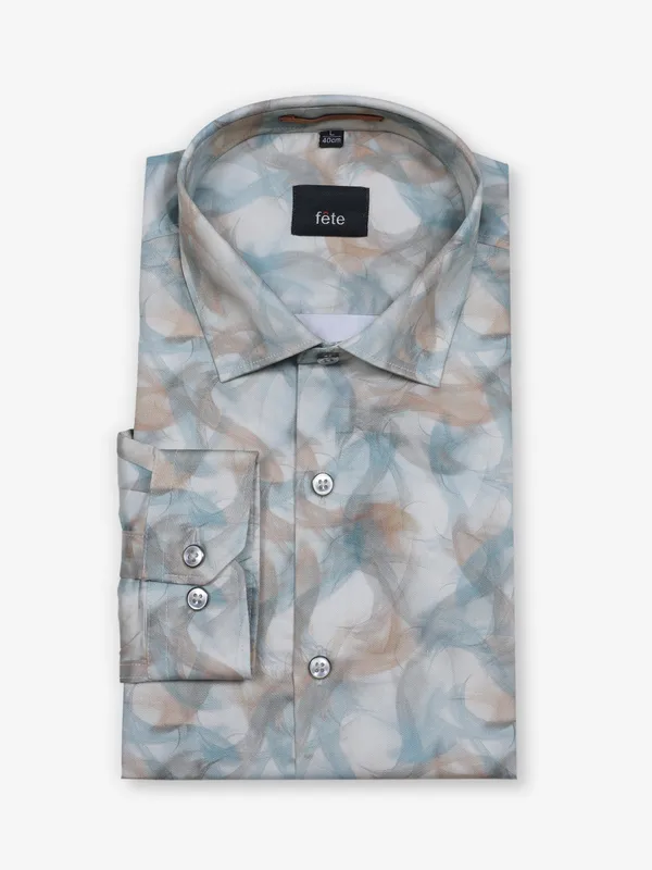 FETE printed beige cotton party wear shirt