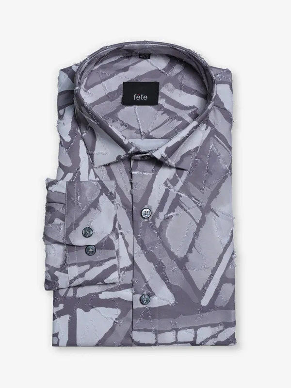 FETE printed grey cotton party wear shirt