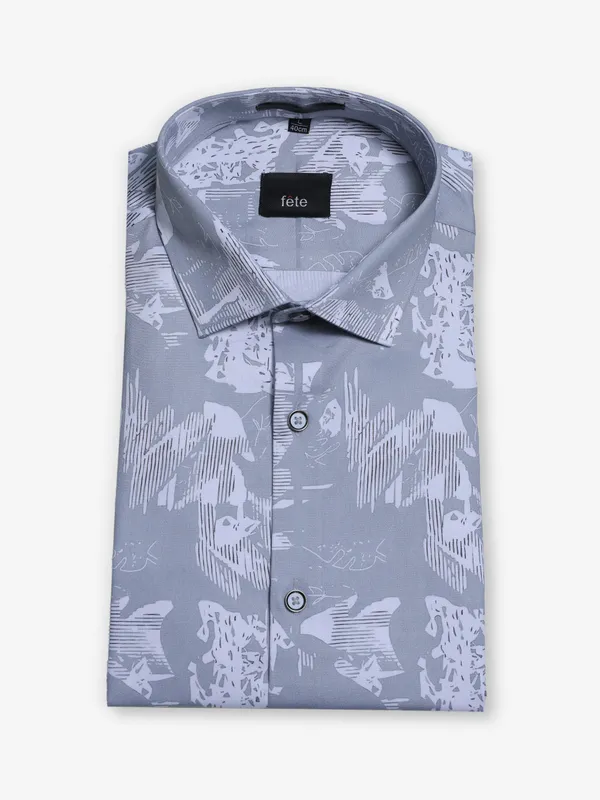 FETE printed grey party wear mens shirt