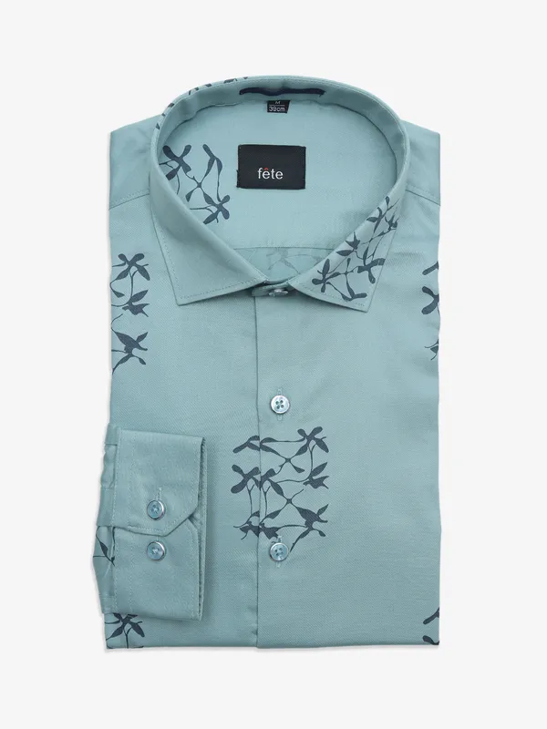 Fete sea green printed full sleeve shirt
