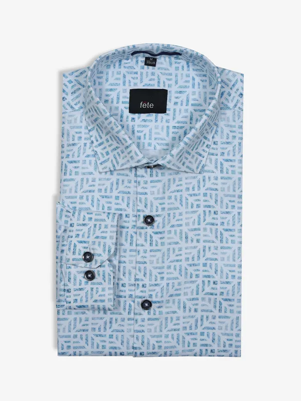 FETE sky blue cotton printed shirt