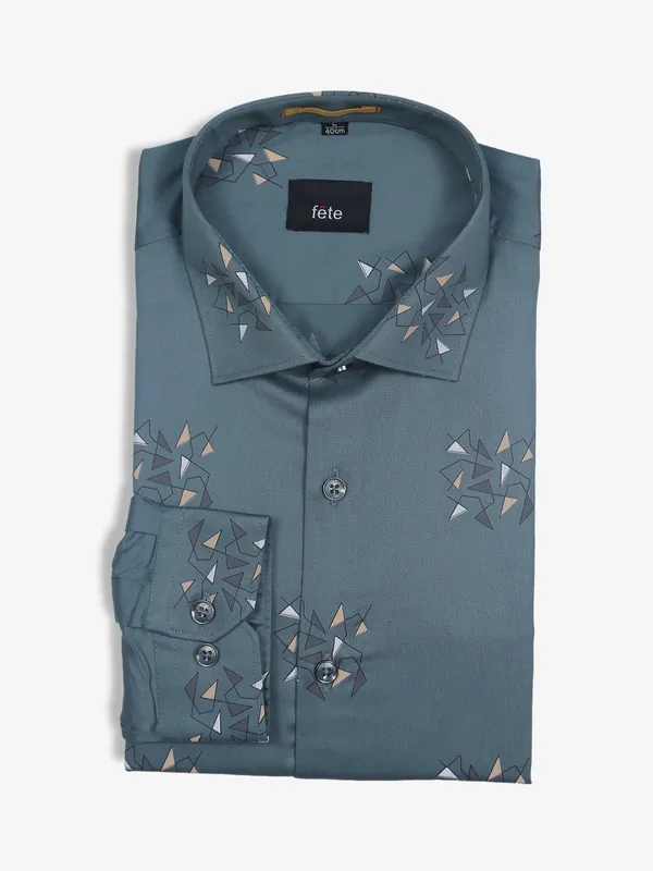 FETE stone blue printed full sleeve shirt