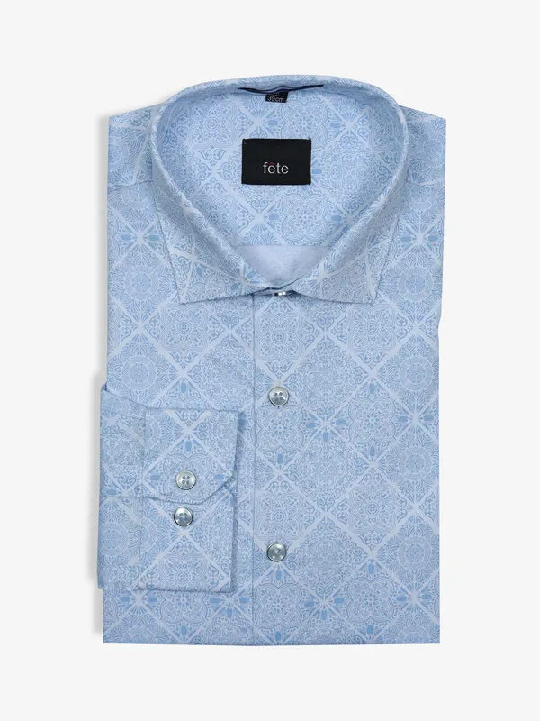 FETE white and blue cotton printed shirt