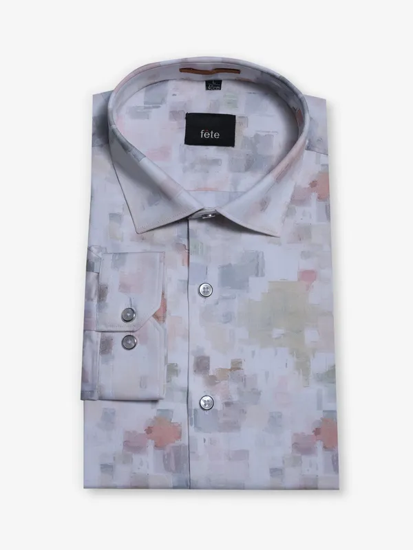 FETE white and peach printed cotton shirt