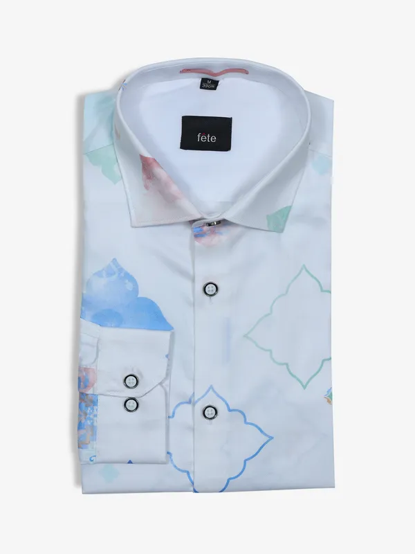 FETE white full sleeve printed shirt