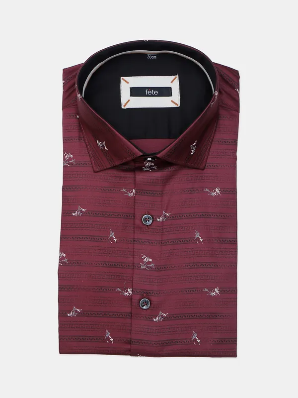 Fete maroon cotton party wear shirt for men