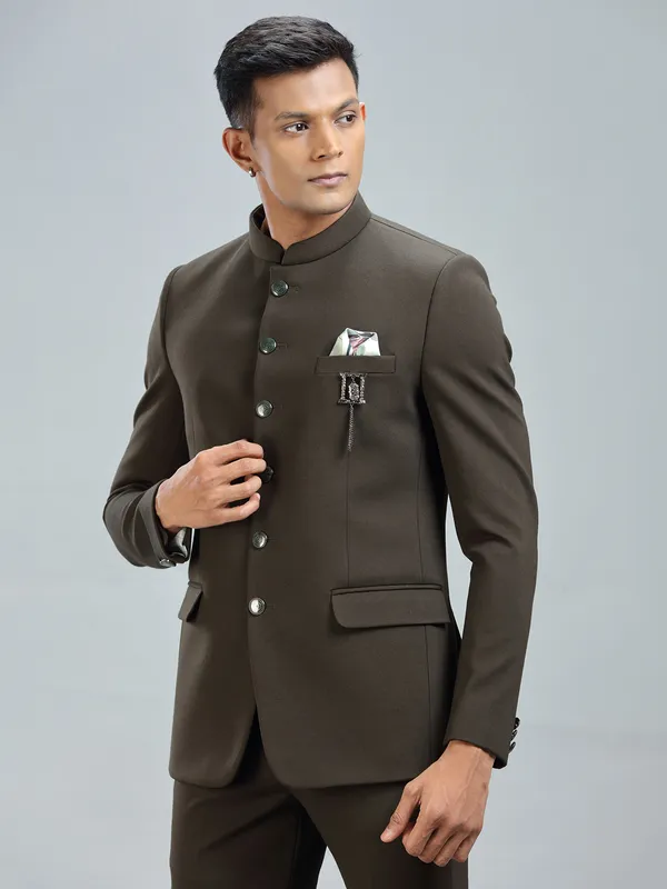 Finest green jodhpuri suit in premium terry rayon fabric