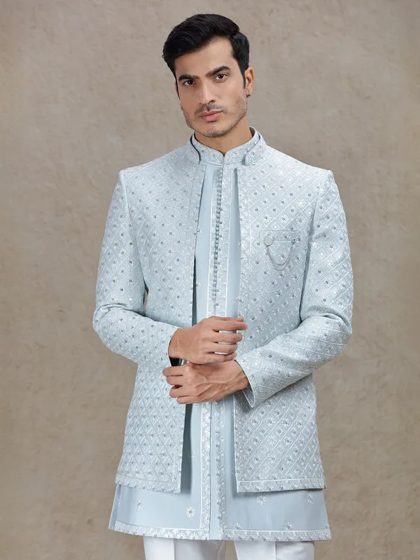 Firozi blue indo western with resham and embroidery