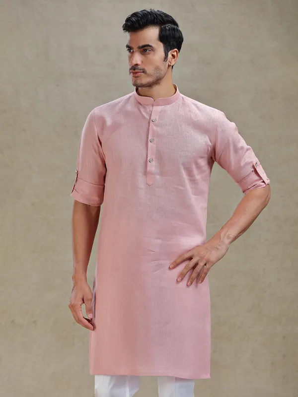 Flamingo pink serene kurta pajama set for ethnic charm
