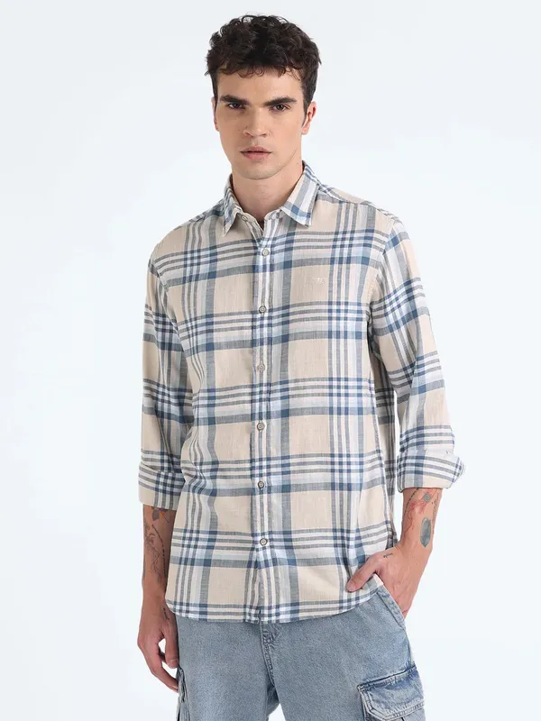 FLAYING MACHINE cream checks shirt