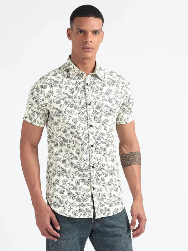 FLAYING MACHINE cream printed slim fit shirt