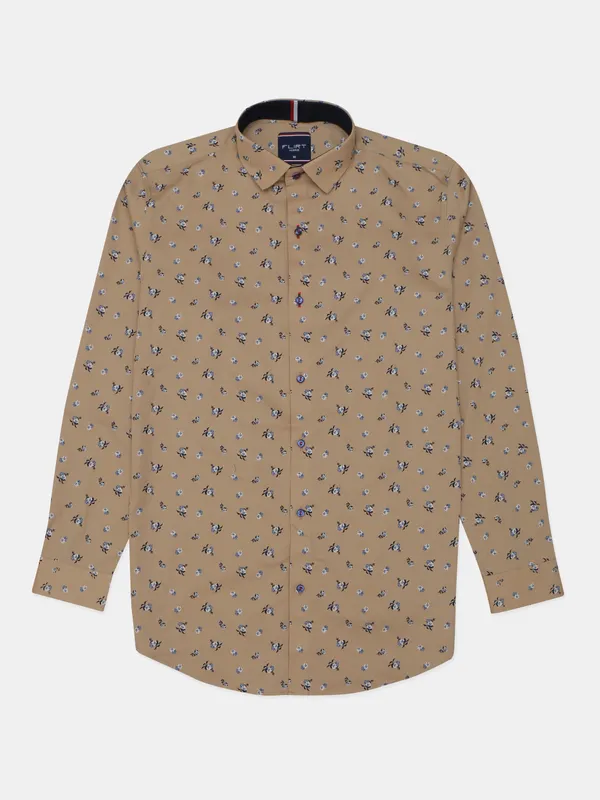 Flirt printed khaki shade casual shirt