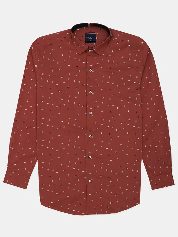 Flirt brown printed cotton shirt for men