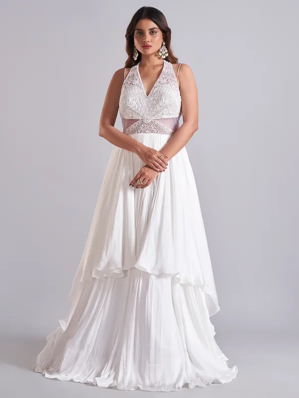 Floor length white designer salwar suit