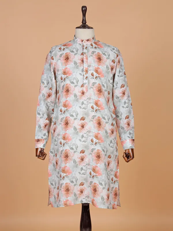 Floral printed cotton grey kurta