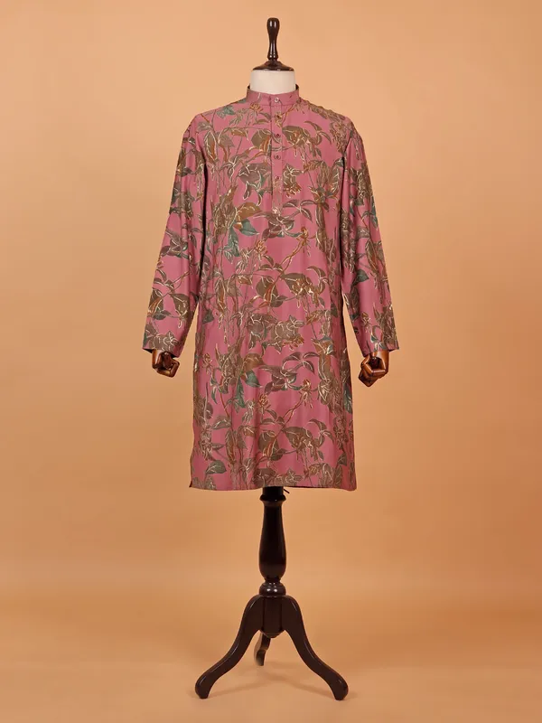 Floral printed cotton pink kurta suit