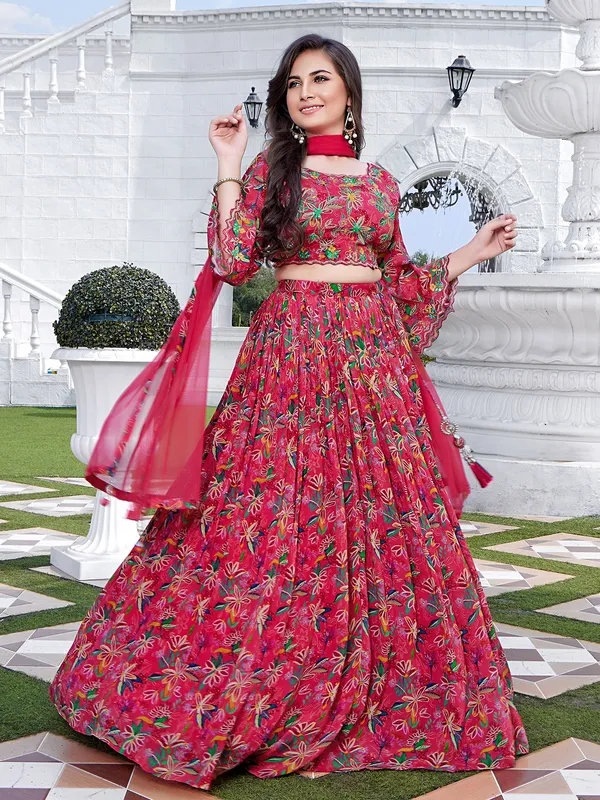 Floral printed georgette lehenga choli in magenta