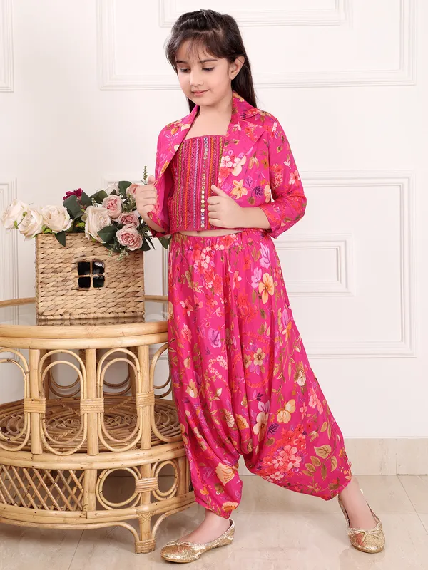 Floral printed rani pink co-ord lehenga choli