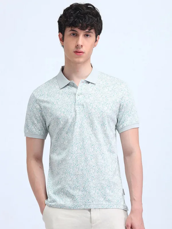 FLYING MACHINE aqua printed cotton polo t-shirt