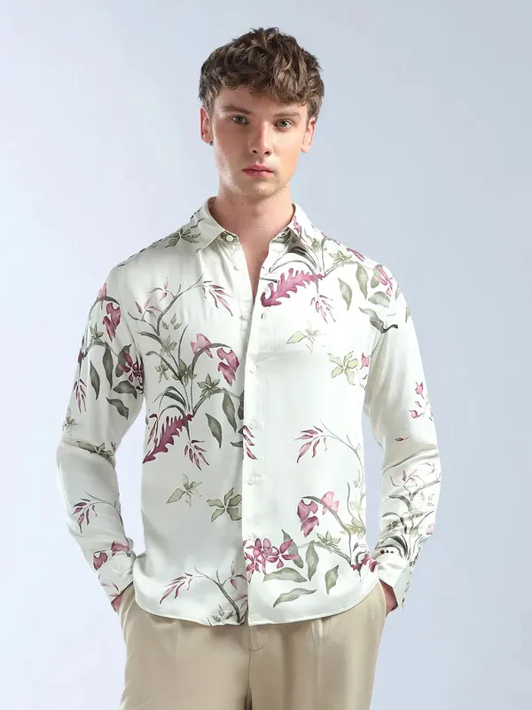 FLYING MACHINE beige floral printed casual shirt for men